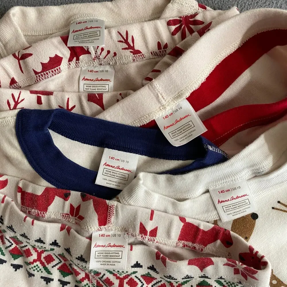 Hanna Andersson Christmas Holiday Pajama Sets Mismatched Lot‎ of 3 Kids Size 10